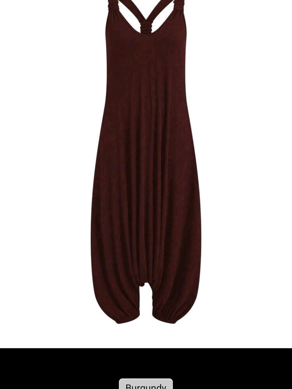 Women’s Burgundy Harem Jumpsuit - Sleeveless Crisscross Back